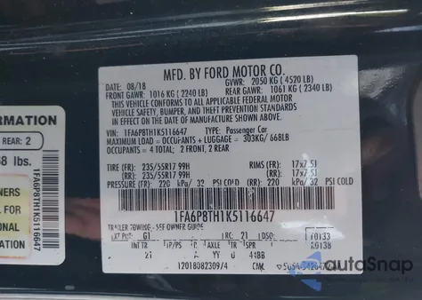 2019 Ford Mustang Ecoboost z USA, uszkodzony, nr VIN 1FA6P8TH1K5116647